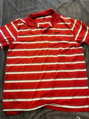 Under Armour Red White & Black Striped Polo